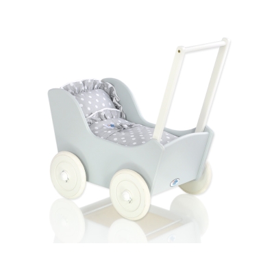 Poppenwagen Hout Wit Grijs