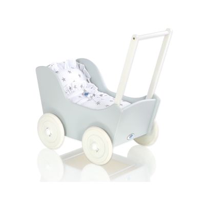 Poppenwagen Hout Wit Grijs