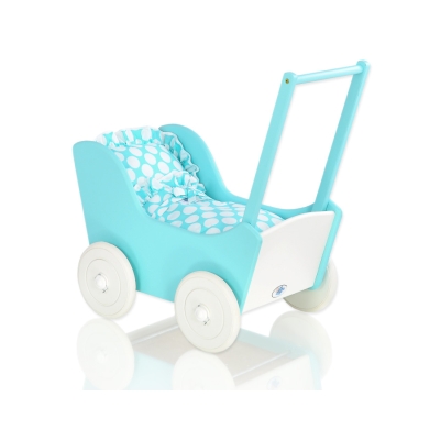 Poppenwagen Hout Wit Turkoois
