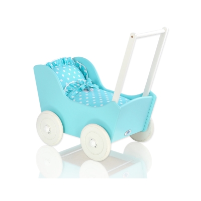 Poppenwagen Hout Wit Turkoois
