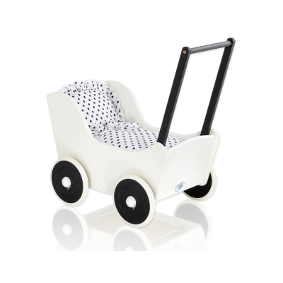 Poppenwagen Hout Wit Zwart