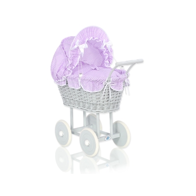 Poppenwagen riet grijs