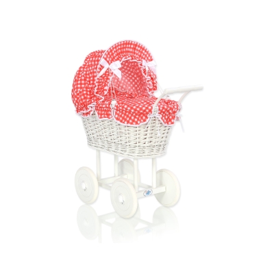 Poppenwagen Riet  Rood Geruit