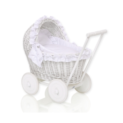 Poppenwagen Riet  Wit