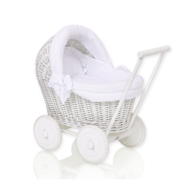 Poppenwagen Riet  Wit