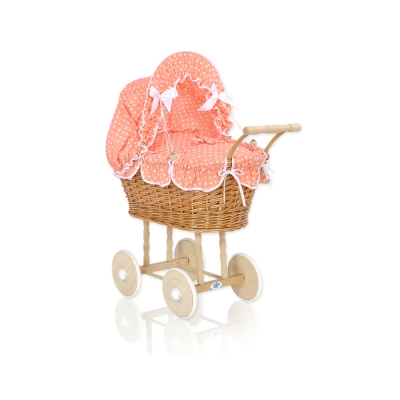 Poppenwagen Rotan Polkaprikker Perzik