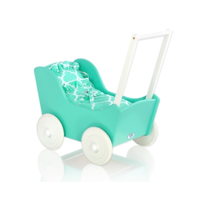 Poppenwagen van Hout Mint Wit