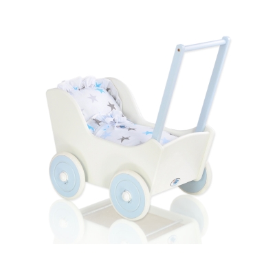 Poppenwagen van Hout Wit Blauw