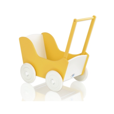 Poppenwagen van Hout Wit Geel