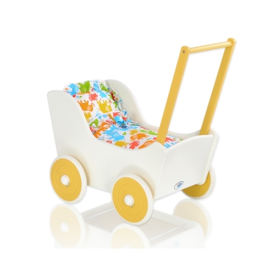 Poppenwagen van Hout Wit Geel