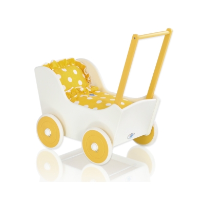 Poppenwagen van Hout Wit Geel