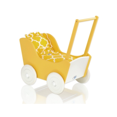 Poppenwagen van Hout Wit Geel