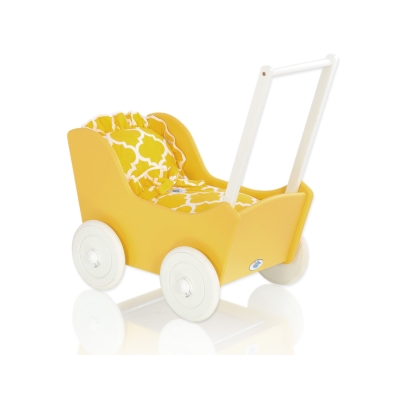 Poppenwagen van Hout Wit Geel