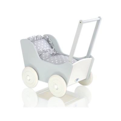 Poppenwagen van Hout Wit Grijs