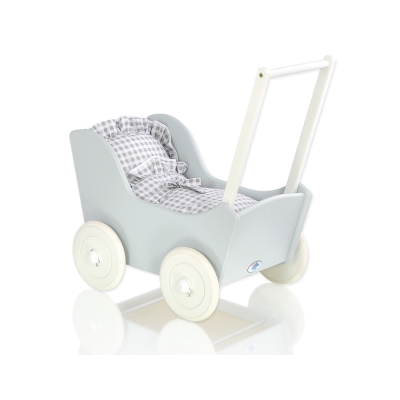 Poppenwagen van Hout Wit Grijs