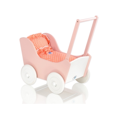 Poppenwagen van Hout Wit Poederroze