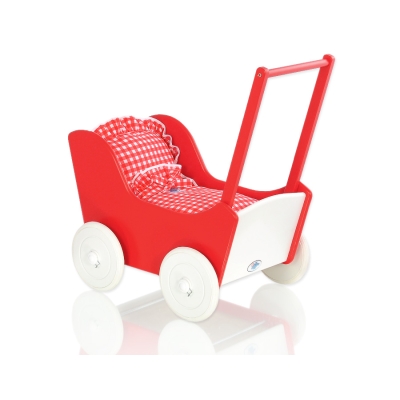 Poppenwagen van Hout Wit Rood