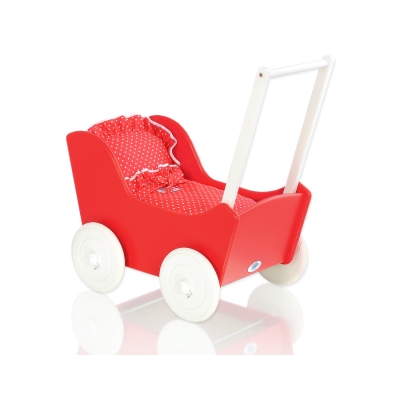 Poppenwagen van Hout Wit Rood