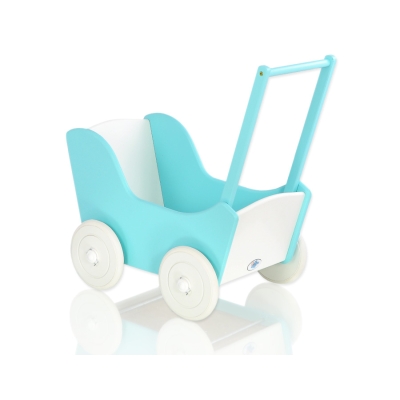 Poppenwagen van Hout Wit Turkoois