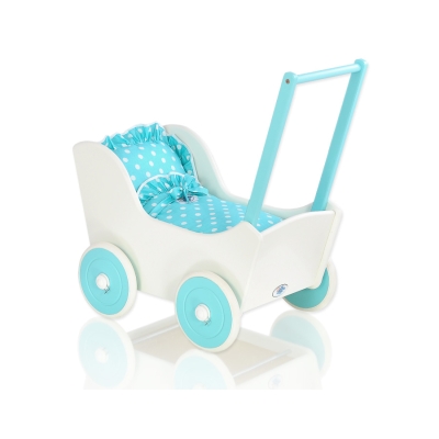 Poppenwagen van Hout Wit Turkoois