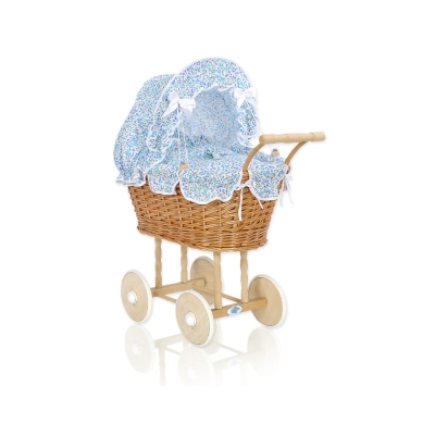 Poppenwagen van Natuurlijke Riet Blauw Bloemenweide Bloemen