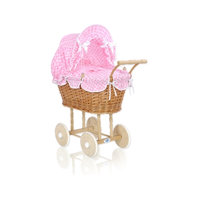 Poppenwagen van Natuurlijke Riet Roze Geruit