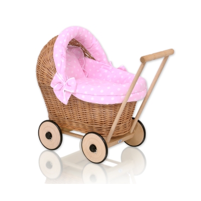 Poppenwagen van Natuurlijke Riet Roze Polkaprikker