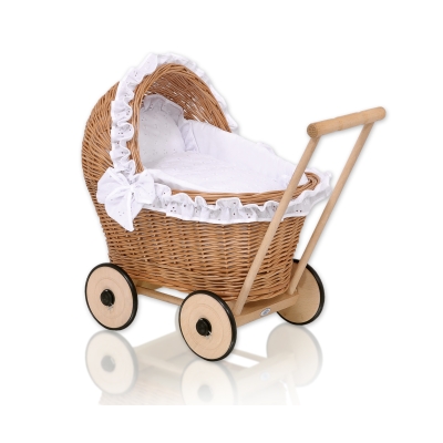 Poppenwagen van Natuurlijke Riet Wit