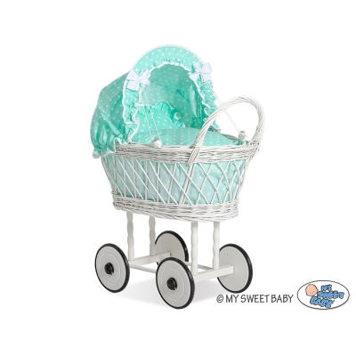 Rieten poppenwagen Wit