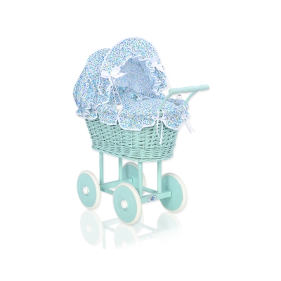 Poppenwagen van riet Blauw Mint Bloemenweide Bloemen