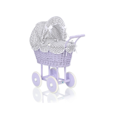 Poppenwagen van riet Grijs Purper Geruit