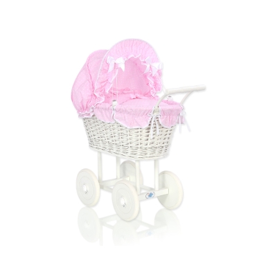 Poppenwagen van Riet Roze Wit Polkaprikker