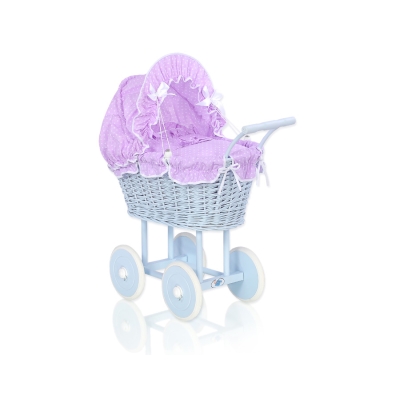 Poppenwagen van riet Wit Blauw Purper Polkaprikker