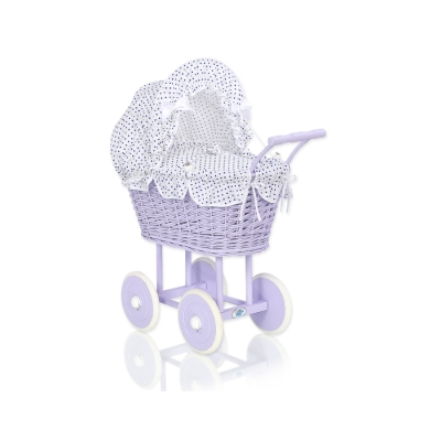 Poppenwagen van riet Wit Marineblauw Purper Polkaprikker