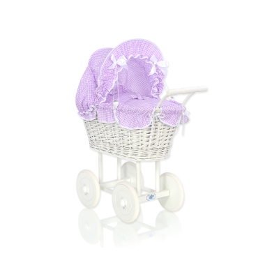 Poppenwagen van Riet Wit Purper Geruit