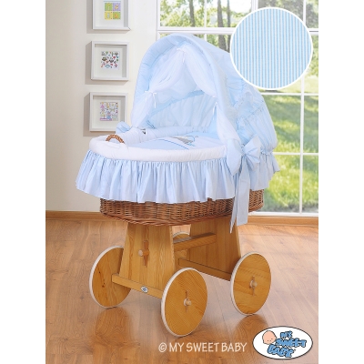 Rieten Babybed met Kap Blauw Ezel Luca