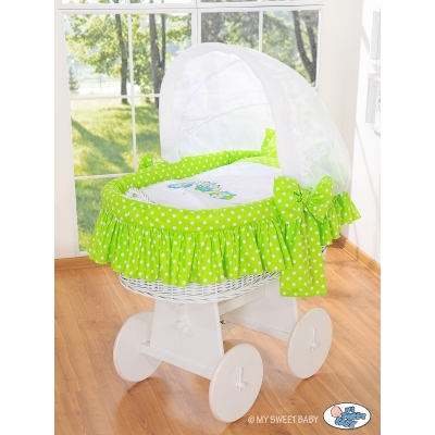 Rieten Babybed met Kap Groen Gelukkige Uilen