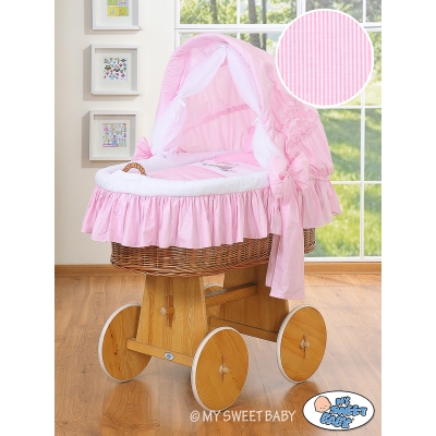 Rieten Babybed met Kap Roze Ezel Luca