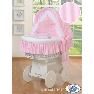 Rieten Babybed met Kap Roze Ezel Luca