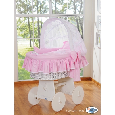 Rieten Babybed met Kap Roze Wit Glamour