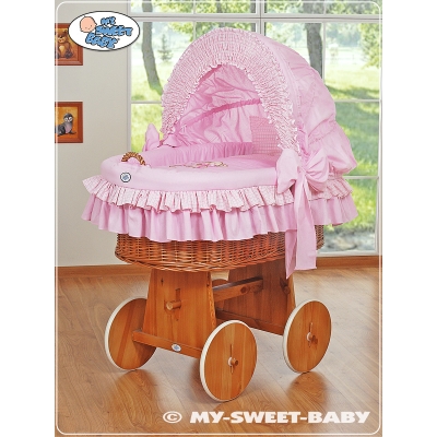 Rieten Babymand met Kap Bear With Bow Voor Meisjes