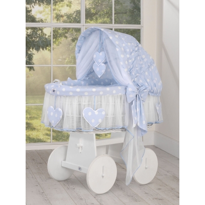 Rieten Babymand met Kap Blauw Amelie