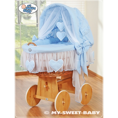 Rieten Babymand met Kap Blauw Amelie