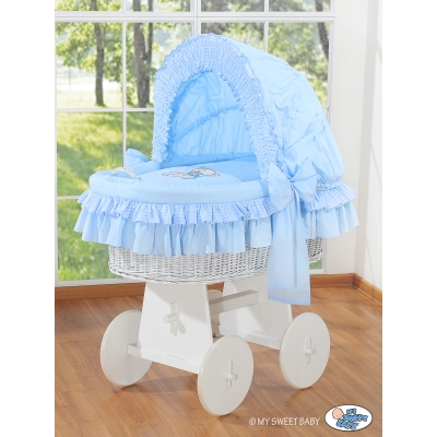 Rieten Babymand met Kap Blauw Bear With Bow