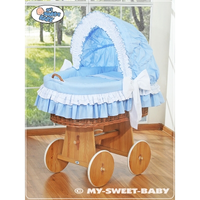 Rieten Babymand met Kap Blauw Bellamie