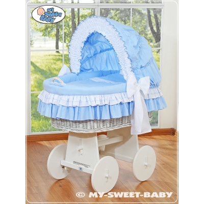 Rieten Babymand met Kap Blauw Bellamie