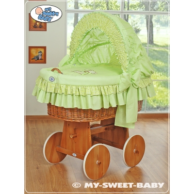 Rieten Babymand met Kap Groen Bear With Bow