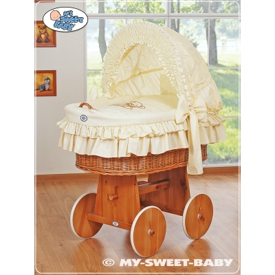 Rieten Babymand met Kap Ivoor Bear With Bow