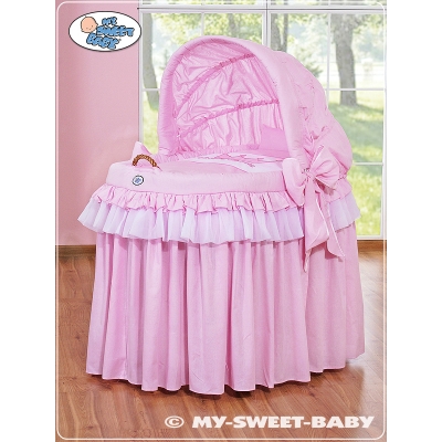 Rieten Babymand met Kap Roze Little Prince Princess