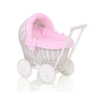 Rieten Poppenwagen met Beddengoed